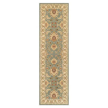 Kendra 45 L Traditional Persian Classic Floral Vine Bordered Durable Easy-Care Low Profile Short Pile Soft Aqua Blue/Duck Egg Green/Muted Teal Green Runner-Melrose-Rug Love - The Most Loved Rug Store